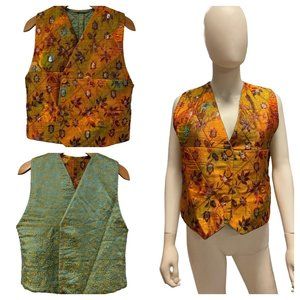 Vintage Laise Adzer Boho Chic Oversized Reversible Shimmering Teal Orange Button